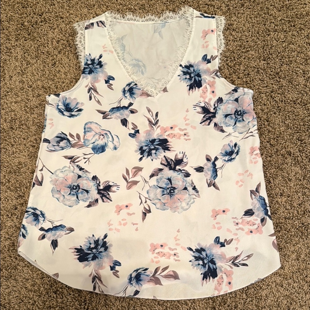 Floral Sleeveless Top - Blue and Pink